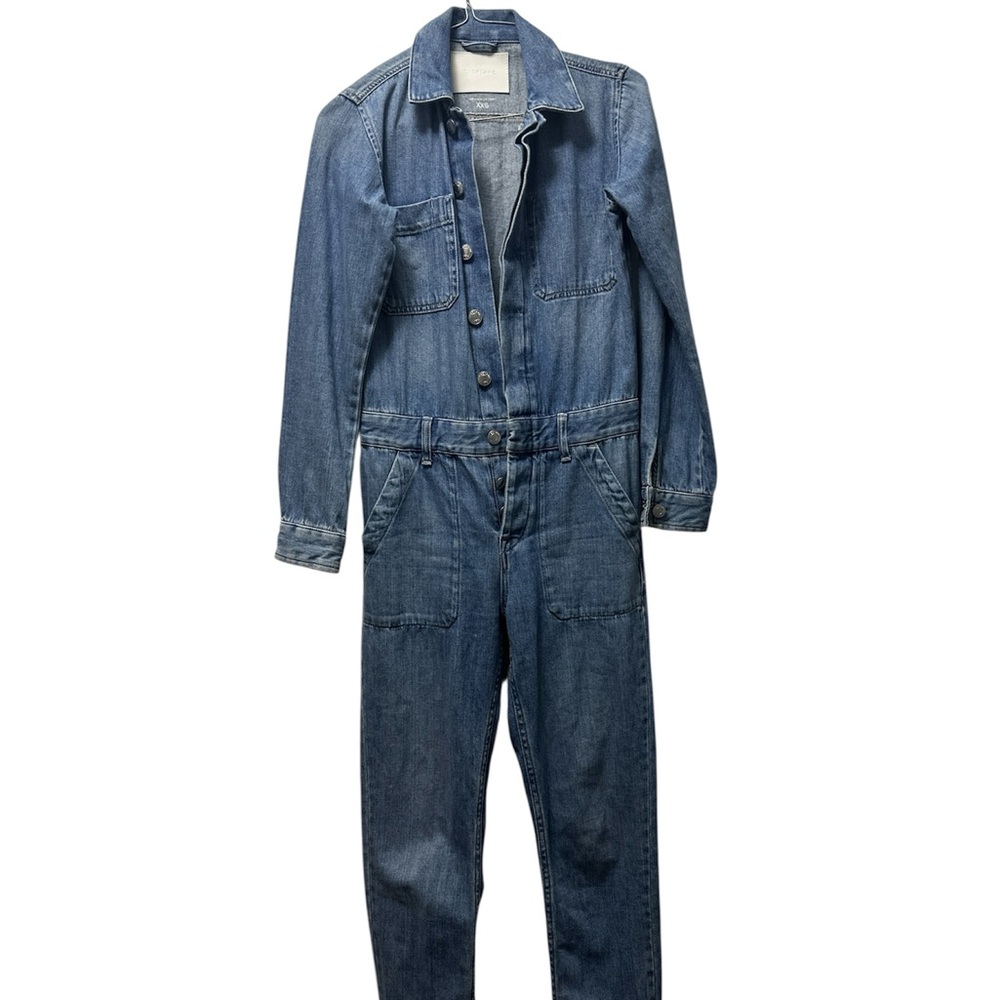 EVERLANE Medium Wash Long Sleeve Cropped Denim Coveralls
